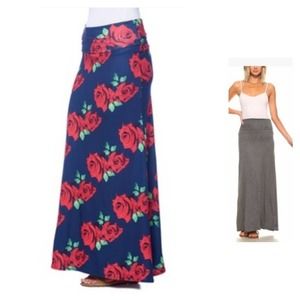Isaac Leiv Maxi Fold over Skirt in Floral Navy L